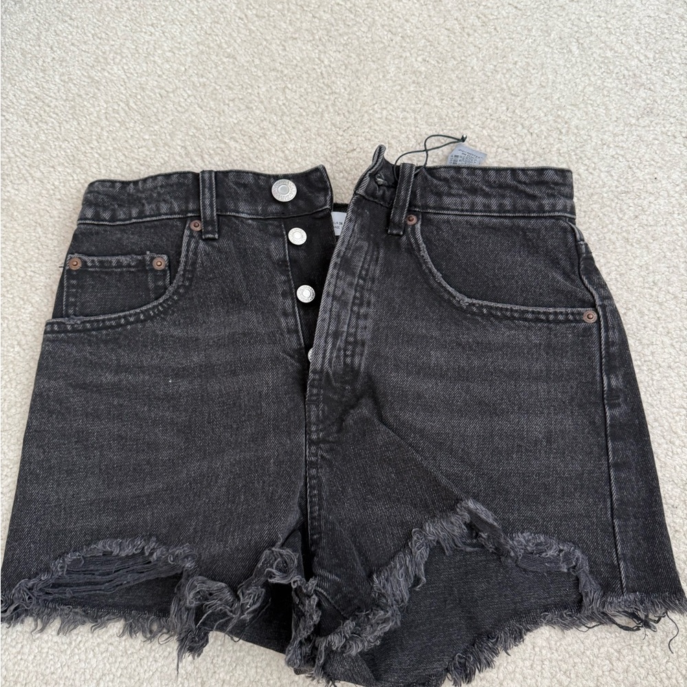 Zara Black Jean Shorts with Distressed Hem